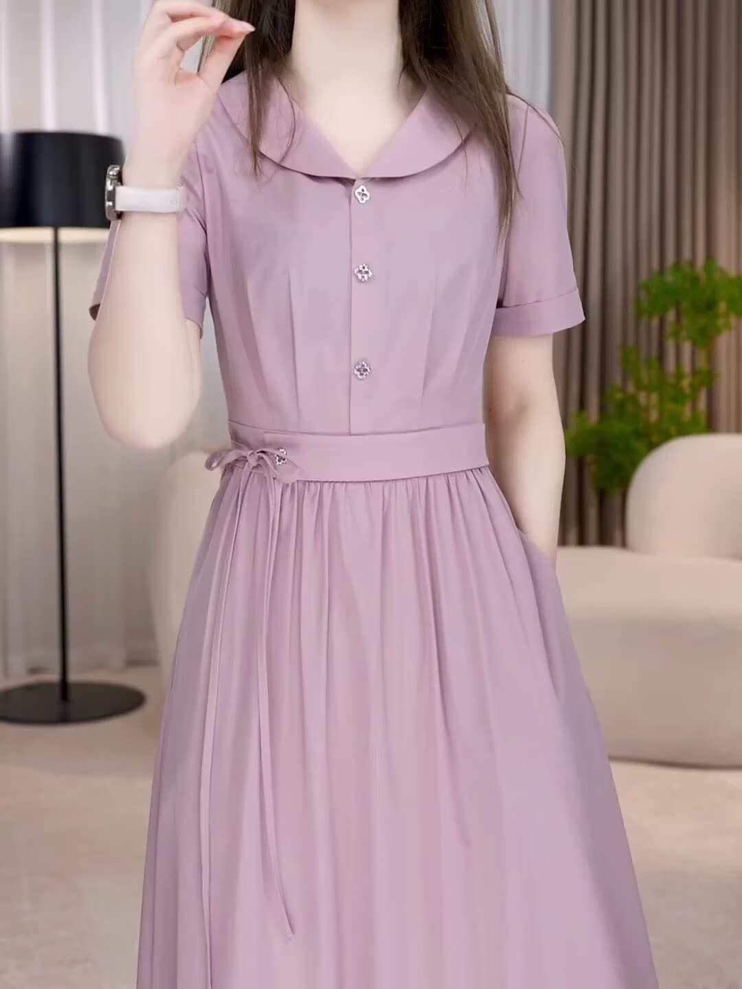 프랑스식 품격 허리 수축 몸매 가꾸기 반팔 드레스 2026 여름 새로운 패션 다용도 슬림해 보이는 중간 길이 치마 상세 이미지 7