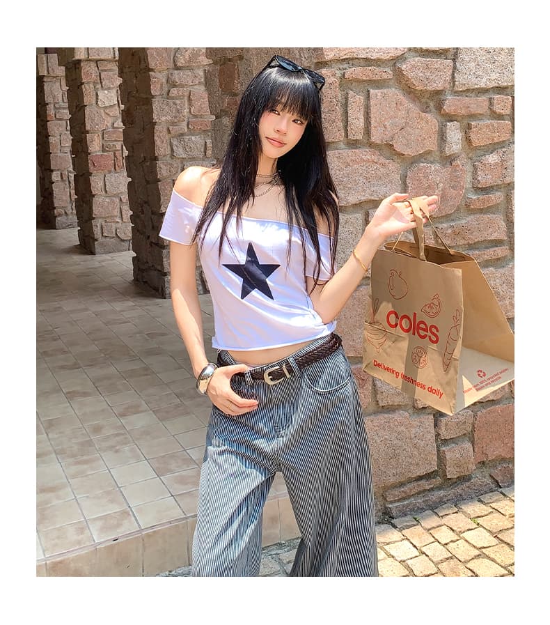 아메리칸 레트로 스트라이프 원단 루즈핏 스트레이트 넓은 다리 청바지 여성 스트라이프 블루 긴 바지 길이 연장 상세 이미지 16