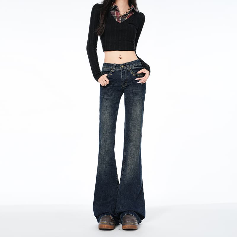 sweet 징 디자인 가을 겨울 새로운 타격 아메리칸 레트로 워싱 마 오래된 로우 웨이스트 청바지 여성 이미지 2