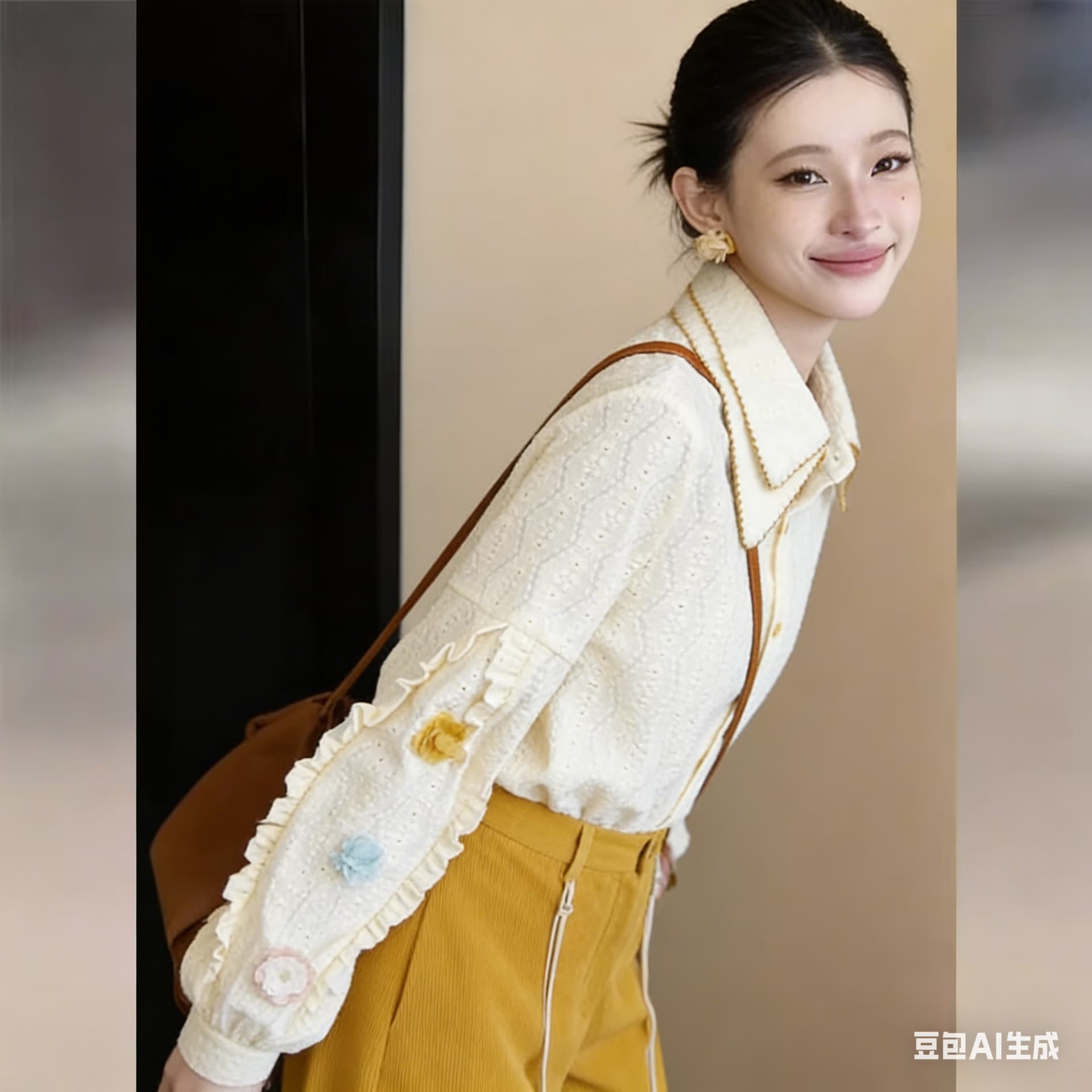 실사 레트로 이중층 칼라 자카드 작은 대중 디자인 센스 긴팔 셔츠 2026 봄 단색 출퇴근 다용도 맨위 상세 이미지 4