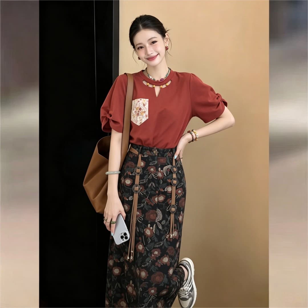 실사 프랑스식 레트로 디자인 센스 품격 뒤에 나비 매듭 반팔 티셔츠 2026 여름 통기성 슬림해 보이는 맨위 이미지 5