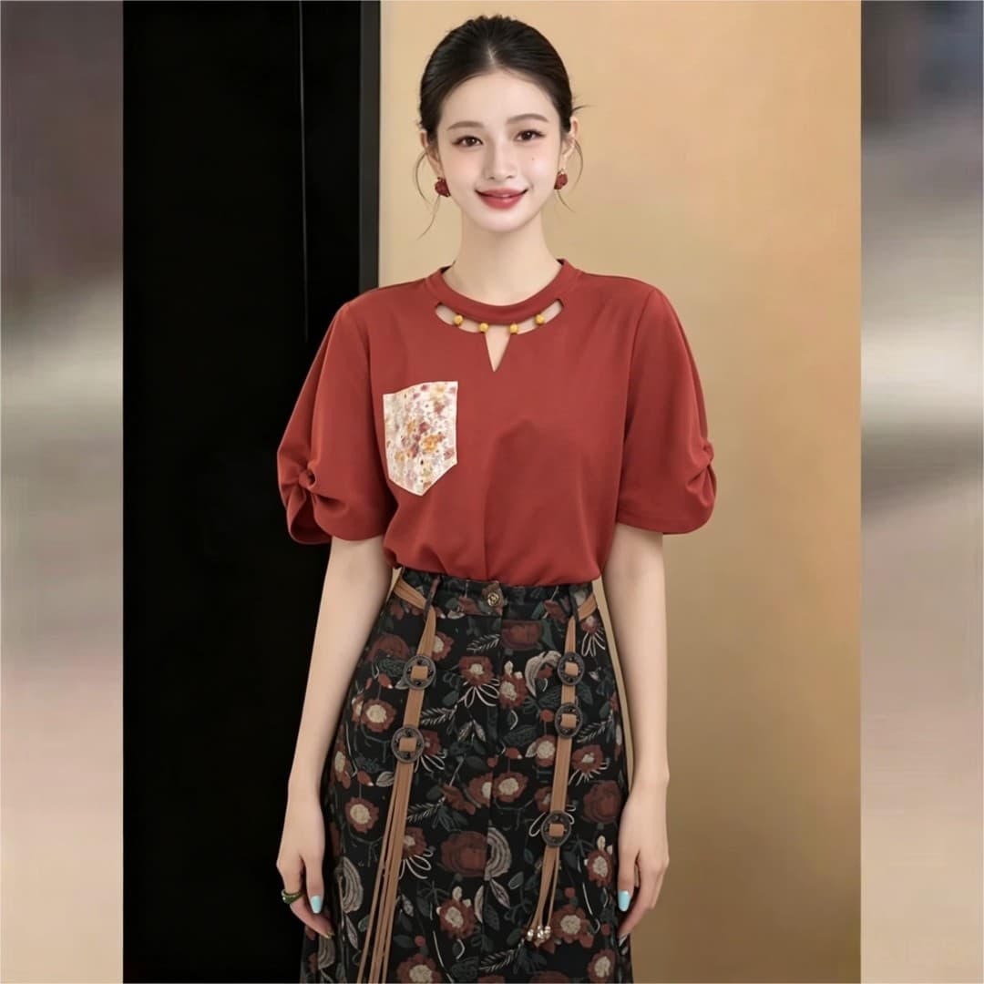 실사 프랑스식 레트로 디자인 센스 품격 뒤에 나비 매듭 반팔 티셔츠 2026 여름 통기성 슬림해 보이는 맨위 상세 이미지 7