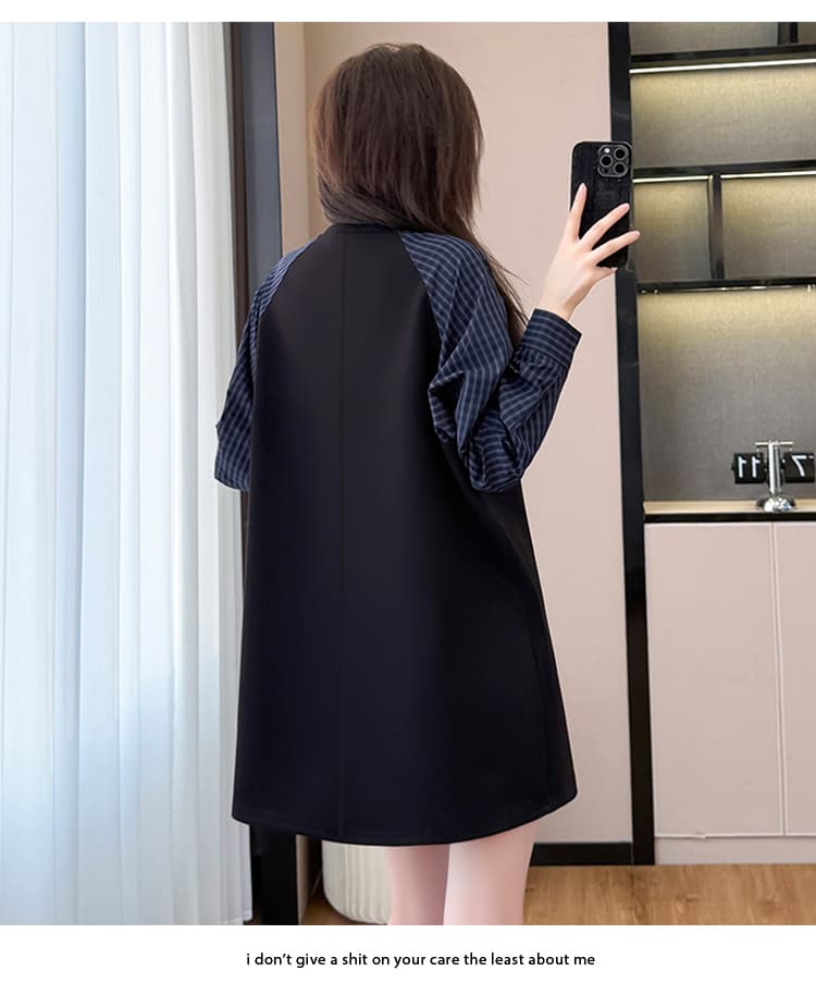 2026 가을 새로운 빅 사이즈 여성 의류 긴팔 드레스 지방 mm 루즈핏 슬림해 보이는 캐주얼 체크무늬 패치워크 여성 의류 상세 이미지 19
