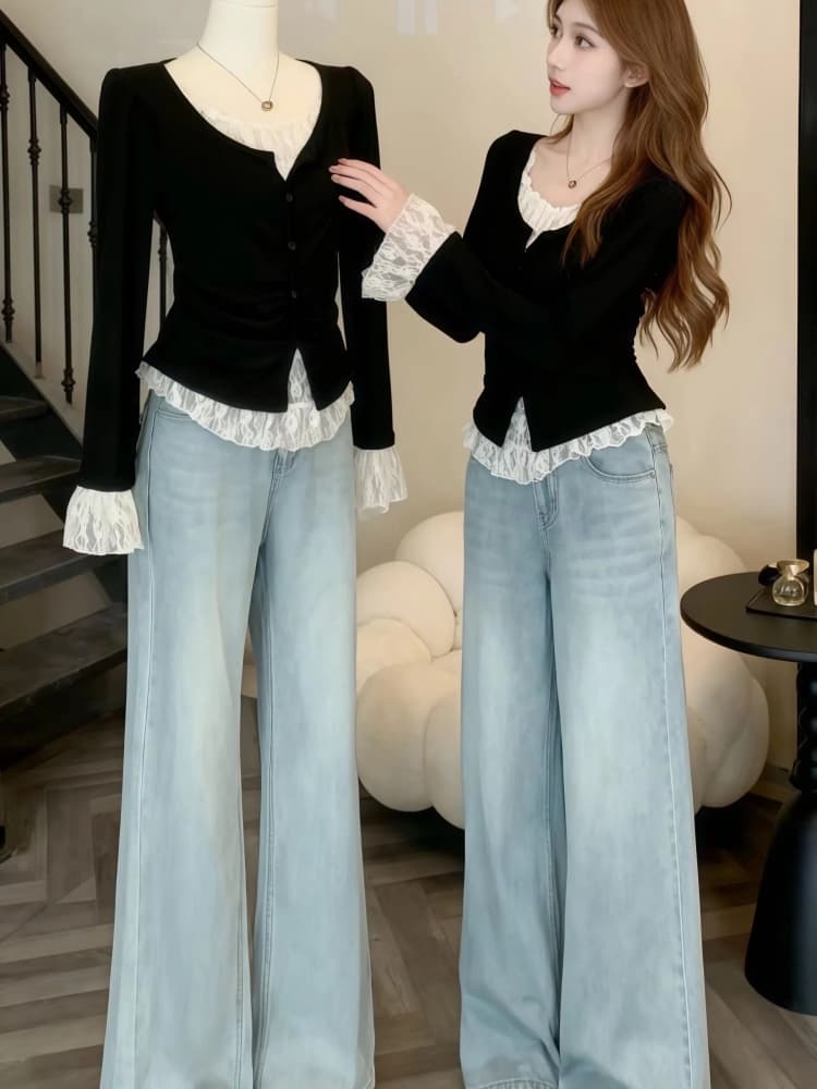 품격 전체 집합 ootd 착용 가져 가라. 2026 새로운 자이언트 잘 생긴 레트로 페이크 레이어드 맨위 청바지 투피스 슈트