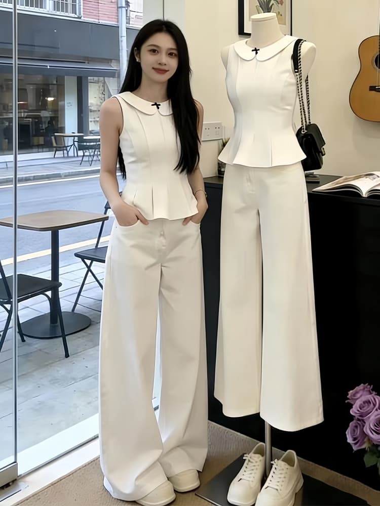 2026 여름 새로운 착용 가져 가라. 전체 집합 한 부서 자이언트 잘 생긴 디자인 센스 민소매 맨위 와이드 레그 팬츠 투피스 슈트