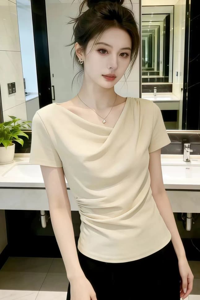 디자인 센스 흔들다 칼라 반팔 티셔츠 여성 여름 2026 새로운 올해 인기 폭발 몸매 가꾸기 슬림해 보이는 여성 맨위 이미지 5