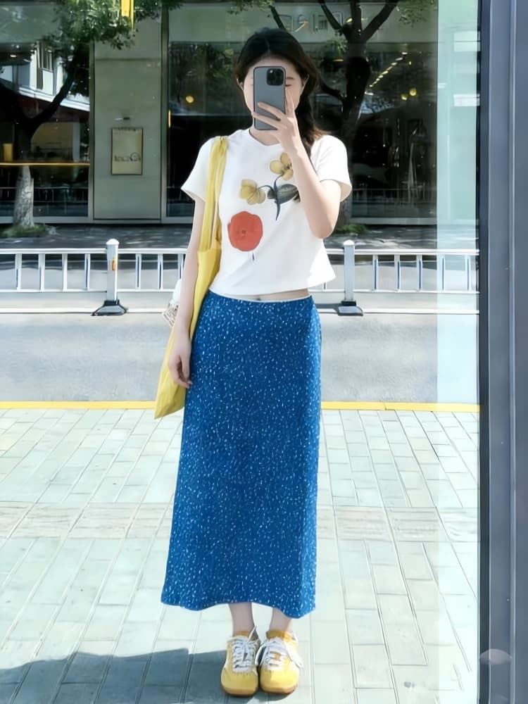 여름 품격 전체 집합 착용 가져 가라. 도파민 아름다운 장난기 넘치는 활기찬 맨위 꽃무늬 반신 스커트 투피스 슈트 상세 이미지 1
