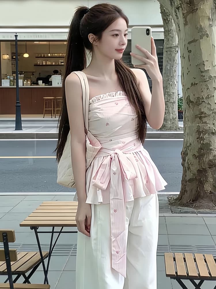한 부서 chic 디자인 센스 핑크색 꽃무늬 튜브탑 조끼 2026 여름 고유 한 아름다운 슈퍼 잘 생긴 허리 수축 맨위 여성