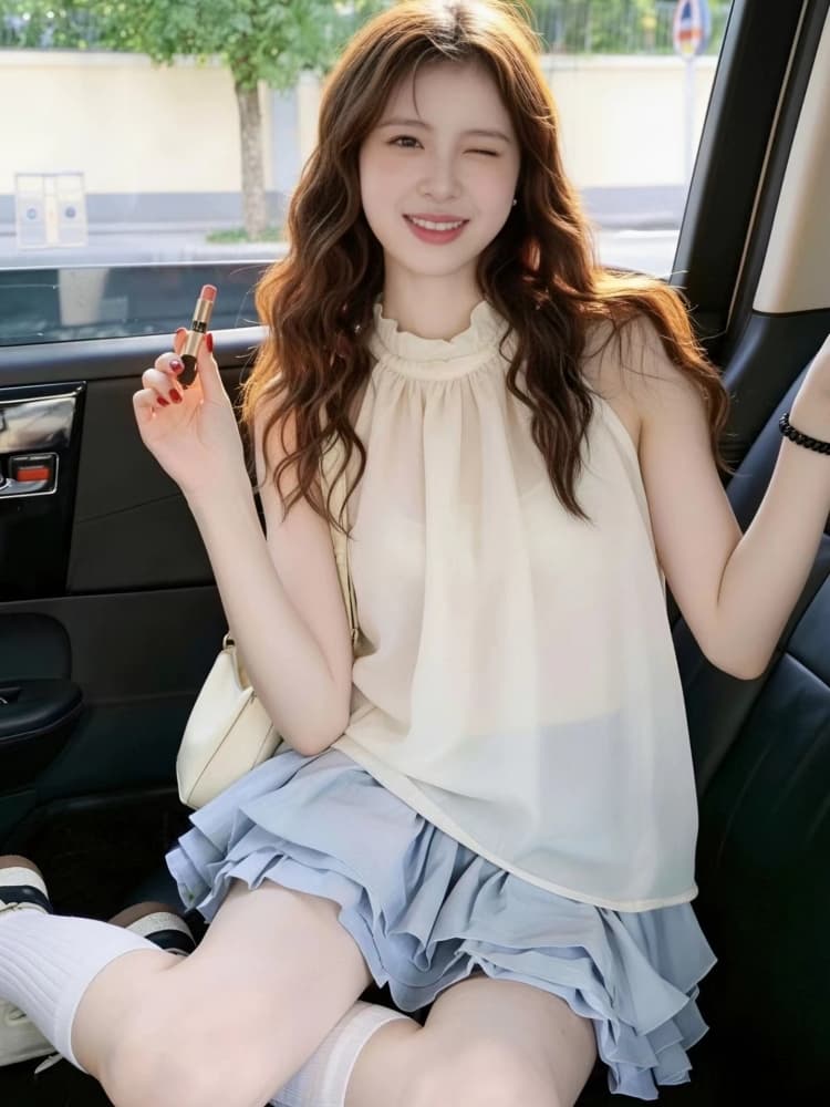 행침 목 칼라 시폰 셔츠 여성 2026 여름 새로운 해변가 착용 가져 가라. 연령 감소 다용도 슈퍼 잘 생긴 오프숄더 연령 감소 작은 셔츠 상세 이미지 3