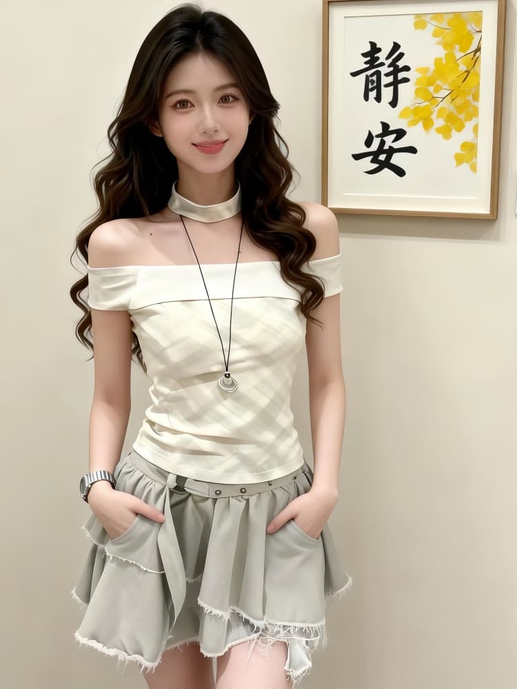 달콤한 매운맛 작은 셔츠 트렌디 2026 여름 새로운 순수한 욕망 바람 행침 목 오프숄더 몸매 가꾸기 고유 한 Chic 오프숄더 맨위 여성 상세 이미지 1