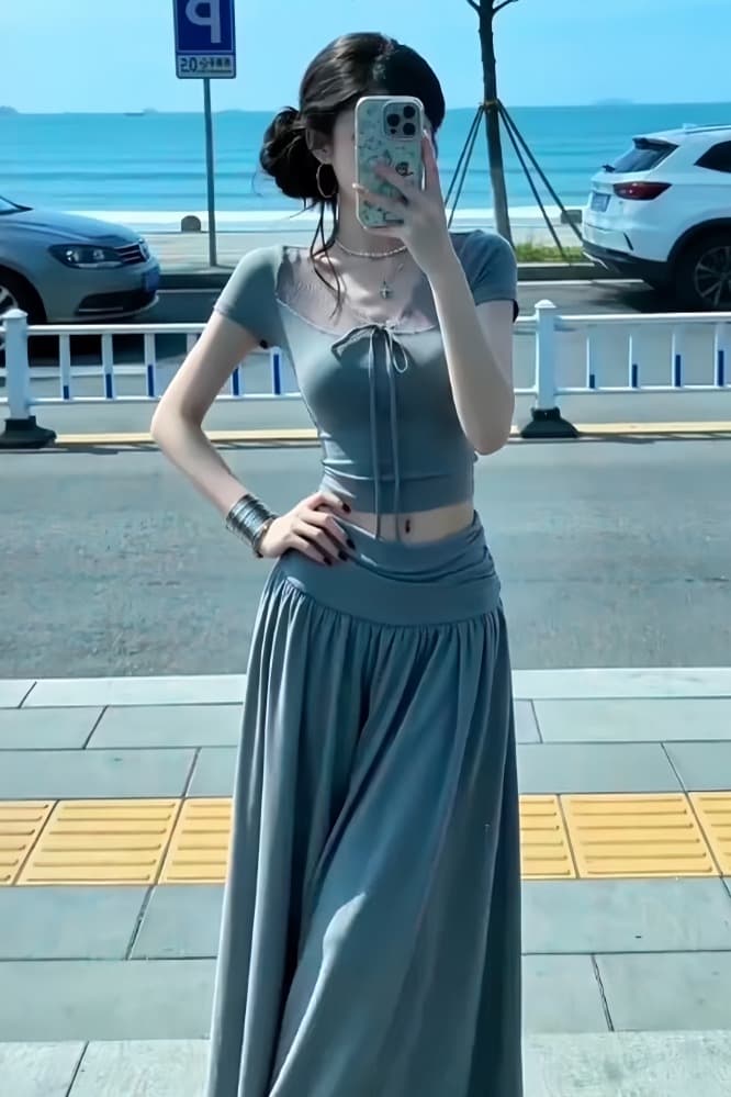 한 부서 작은 대중 아니요 명중 섹션 세트 고유 한 슈퍼 잘 생긴 ~ 중 맨위 반신 스커트 전체 집합 ootd 착용 가져 가라. 26 여름 이미지 5