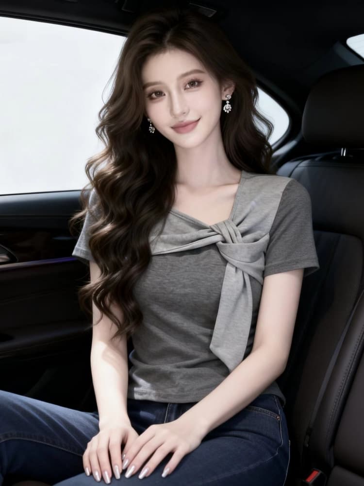 한국 스타일 소녀 센스 외국 가스 품격 몸매 가꾸기 슬림해 보이는 다용도 반팔 비스듬한 칼라 배색 스트랩 Chic 티셔츠 맨위 여성 이미지 4