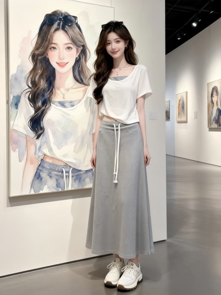 한 부서 연령 감소 반팔 작은 맨위 슬립 세트 여성 여름 새로운 캐주얼 한 마디 슬림해 보이는 반신 스커트 3종 세트 트렌디