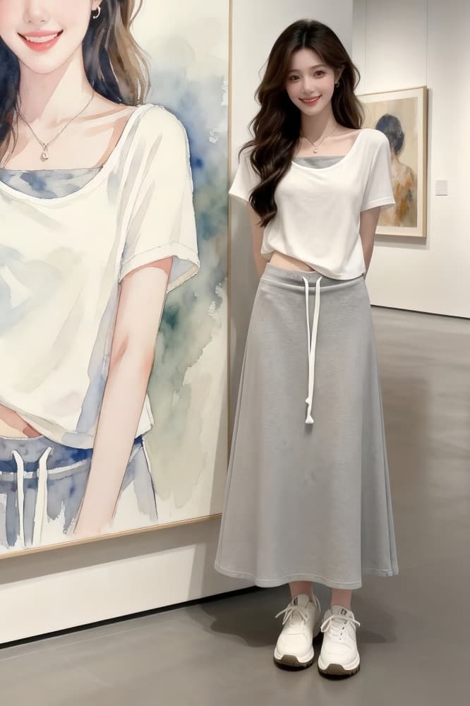 한 부서 연령 감소 반팔 작은 맨위 슬립 세트 여성 여름 새로운 캐주얼 한 마디 슬림해 보이는 반신 스커트 3종 세트 트렌디 이미지 5