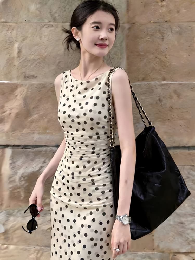 프랑스식 레트로 도트 무늬 조끼 여성 드레스 여름 새로운 디자인 센스 허리 수축 슬림해 보이는 품격 민소매 길다 치마 상세 이미지 2