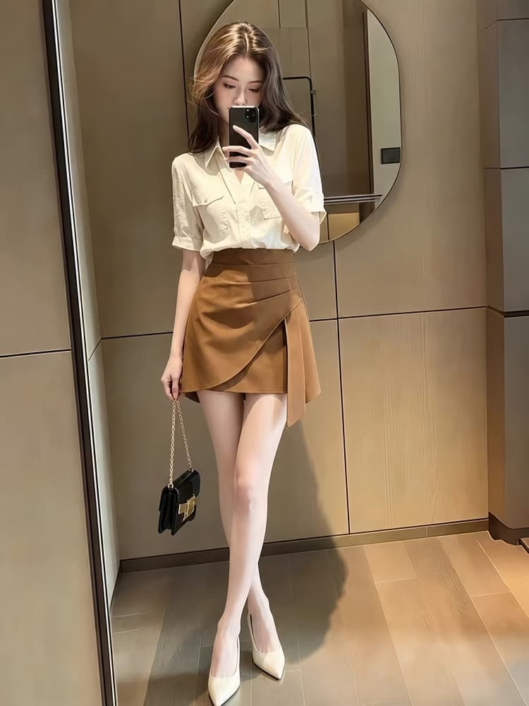 여름 슈퍼 화재 착용 가져 가라. 로얄 자매 품격 명문 여성 팬 고유 한 아름다운 관대 한 점잖은 셔츠 반신 스커트 투피스 슈트 상세 이미지 5