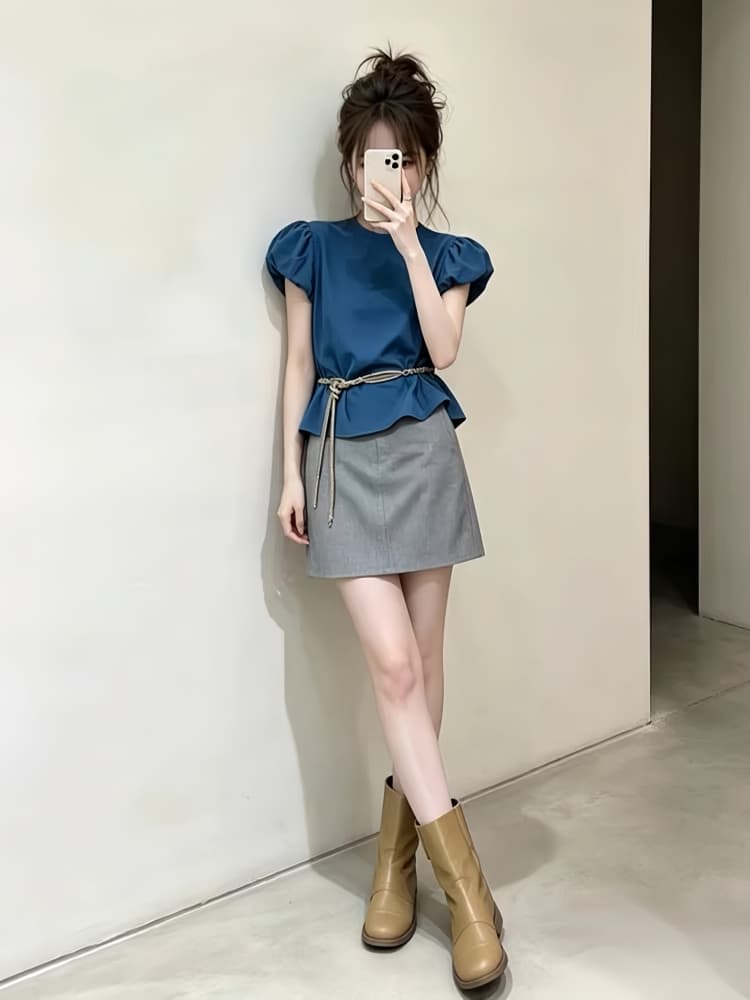 2026 여름 새로운 한 부서 자이언트 잘 생긴 ootd 착용 가져 가라. 품격 파란색 맨위 반신 스커트 투피스 세트 세트 트렌디