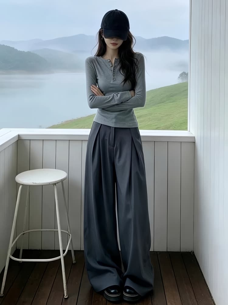 한 부서 자이언트 잘 생긴 ootd 착용 가져 가라. 전체 집합 2026 가을 새로운 느긋한 바람 맨위 와이드 레그 팬츠 투피스 슈트 이미지 2
