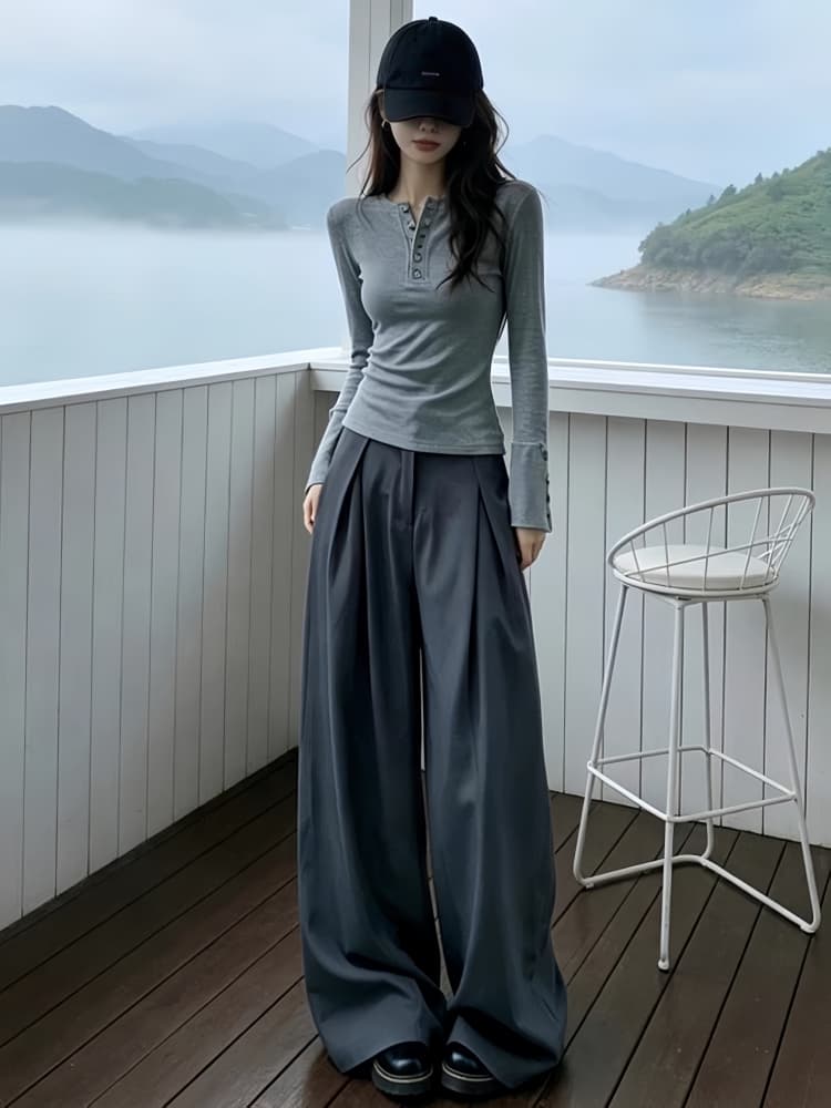 한 부서 자이언트 잘 생긴 ootd 착용 가져 가라. 전체 집합 2026 가을 새로운 느긋한 바람 맨위 와이드 레그 팬츠 투피스 슈트 상세 이미지 1