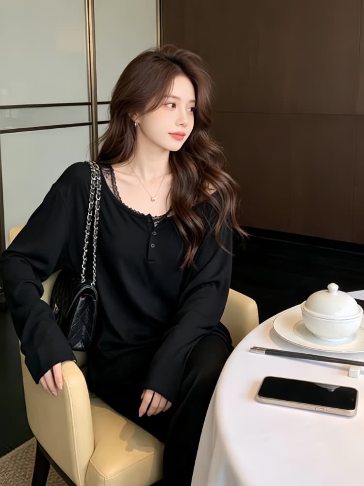 2026 가을 새로운 작은 대중 디자인 센스 자이언트 잘 생긴 ~ 중 페이크 레이어드 긴팔 티셔츠 느긋한 바람 느슨함 센스 맨위 이미지 3