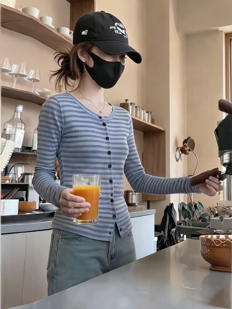 2026 가을 새로운 스트라이프 니트 오픈 가디건 여성 긴 소매 라운드 넥 스웨터 코트 루즈핏 슬림해 보이는 다용도 맨위 트렌디 상세 이미지 1