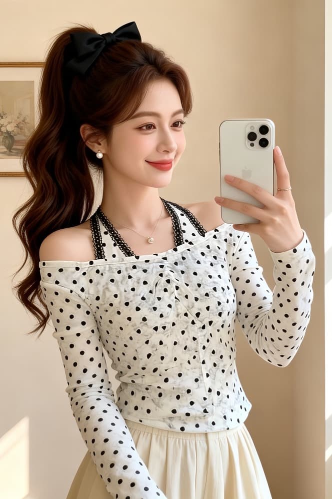 섹시함 핫걸 레이스 조각 페이크 레이어드 기본 셔츠 여성 인사이드 가져 가라. 디자인 센스 가을 몸매 가꾸기 긴팔 티셔츠 맨위 이미지 5