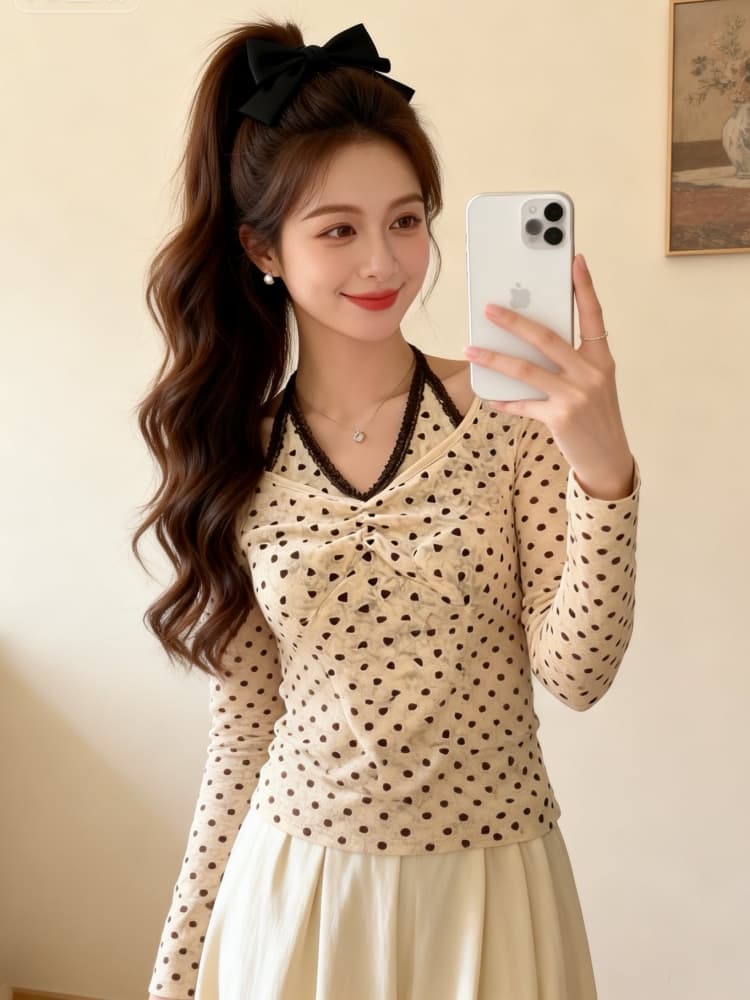 순수한 욕망 바람 핫걸 레이스 조각 행침 목 페이크 레이어드 작은 셔츠 여성 의류 가을 새로운 미니멀리즘 품격 슬림해 보이는 맨위
