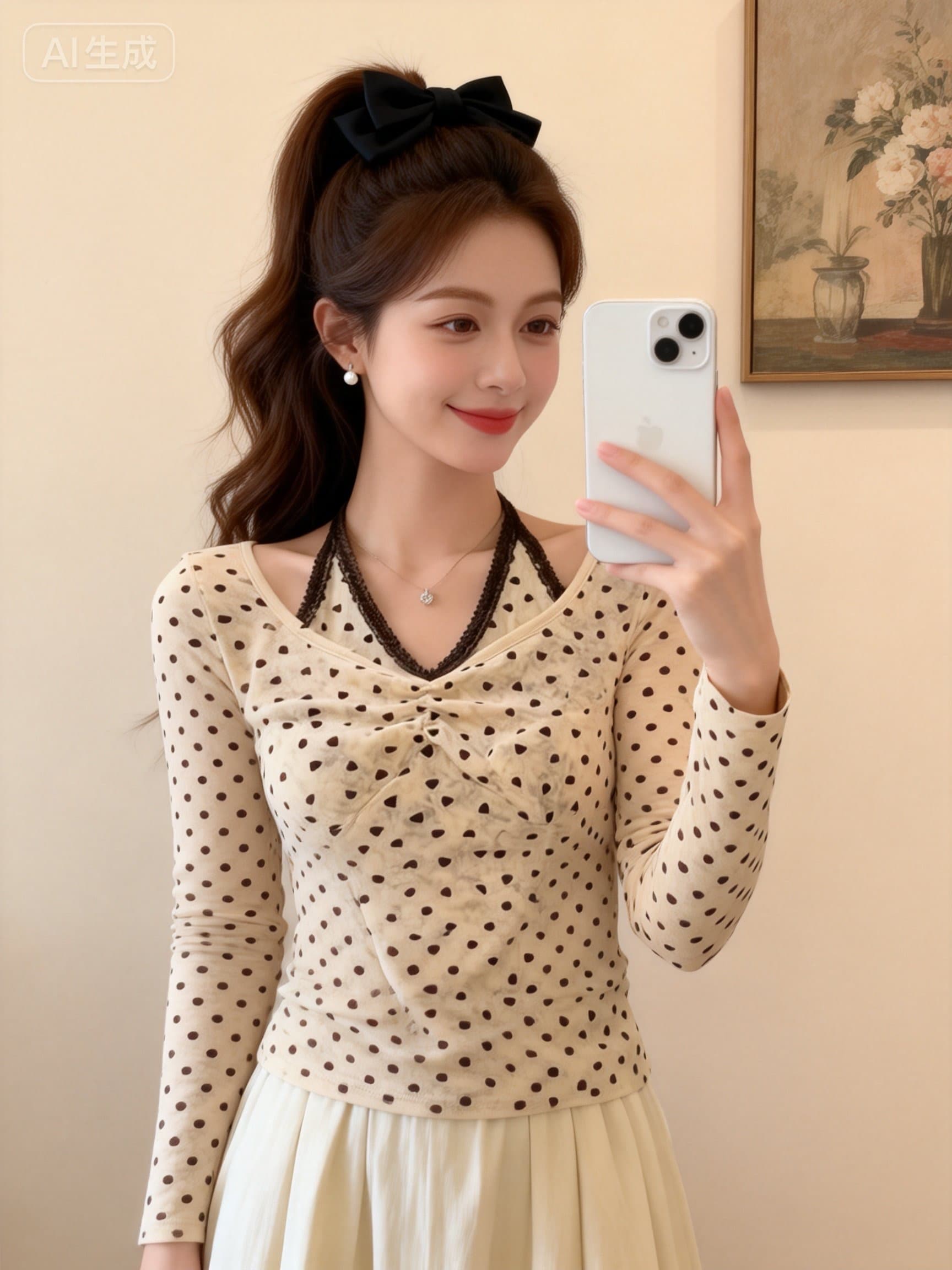 순수한 욕망 바람 핫걸 레이스 조각 행침 목 페이크 레이어드 작은 셔츠 여성 의류 가을 새로운 미니멀리즘 품격 슬림해 보이는 맨위 상세 이미지 3