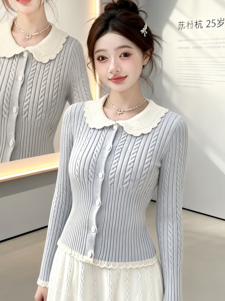 달콤함 베이비 칼라 긴팔 단추 니트 오픈 가디건 여성 2026 가을 겨울 새로운 슬림해 보이는 캐주얼 다용도 스웨터 외출용 이미지 3