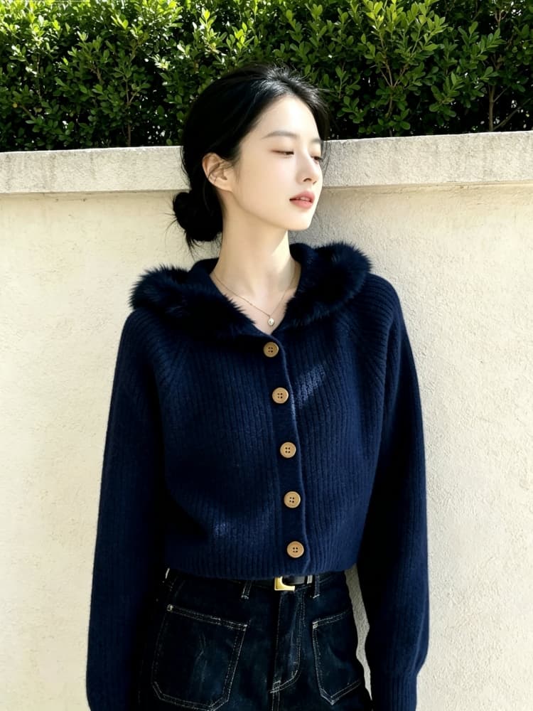 한 부서 분위기 센스 스웨터 여성 코트 가을 겨울 2026 새로운 그레이트 과소 평가 요리 한 모피 칼라 오픈 가디건 맨위 외출용 트렌디 상세 이미지 2