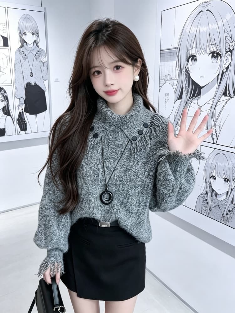 고유 한 아름다운 우아함 바람 터틀넥 술 니트 스웨터 여자 2026 새로운 가을 프랑스식 사소한 루즈핏 맨위 상세 이미지 4