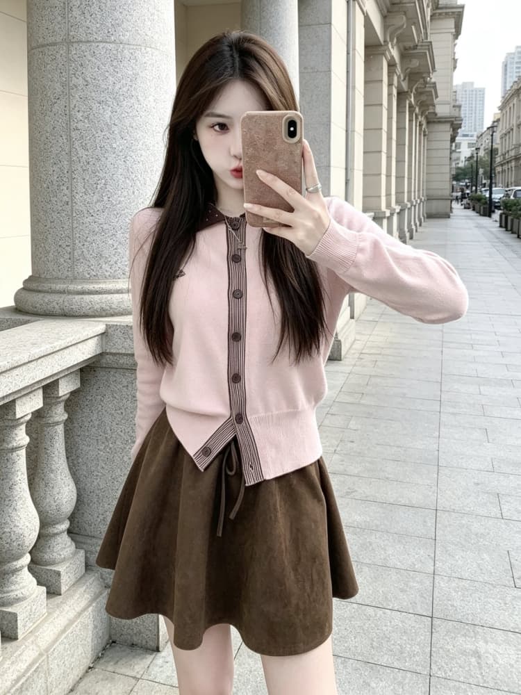 작은 키 향기로운 스웨터 세트 여성 가을 겨울 2026 새로운 그레이트 통해보기 가져 가라. 전체 집합 니트 미니 스커트 세트 상세 이미지 6