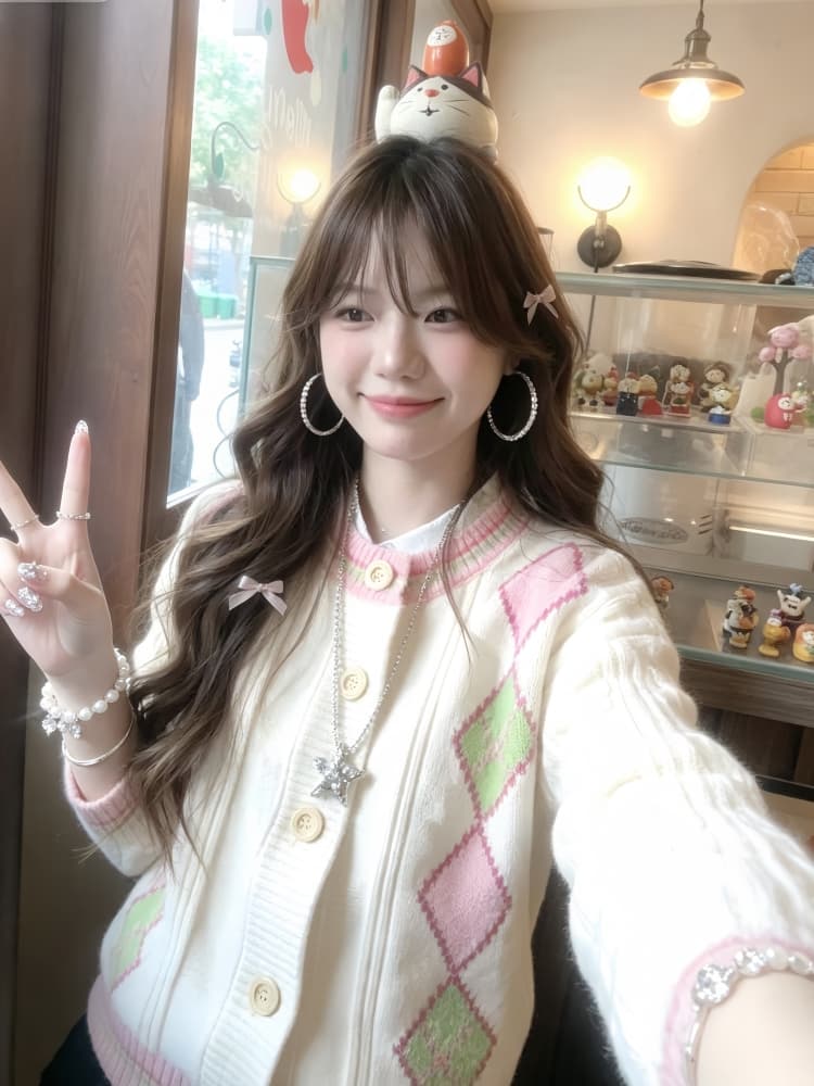 부드러운 느긋한 바람 맨위 부드러운 찹쌀 다이아몬드 모양 체크무늬 니트 오픈 가디건 스웨터 여성 코트 가을 2026 새로운 루즈핏 상세 이미지 4