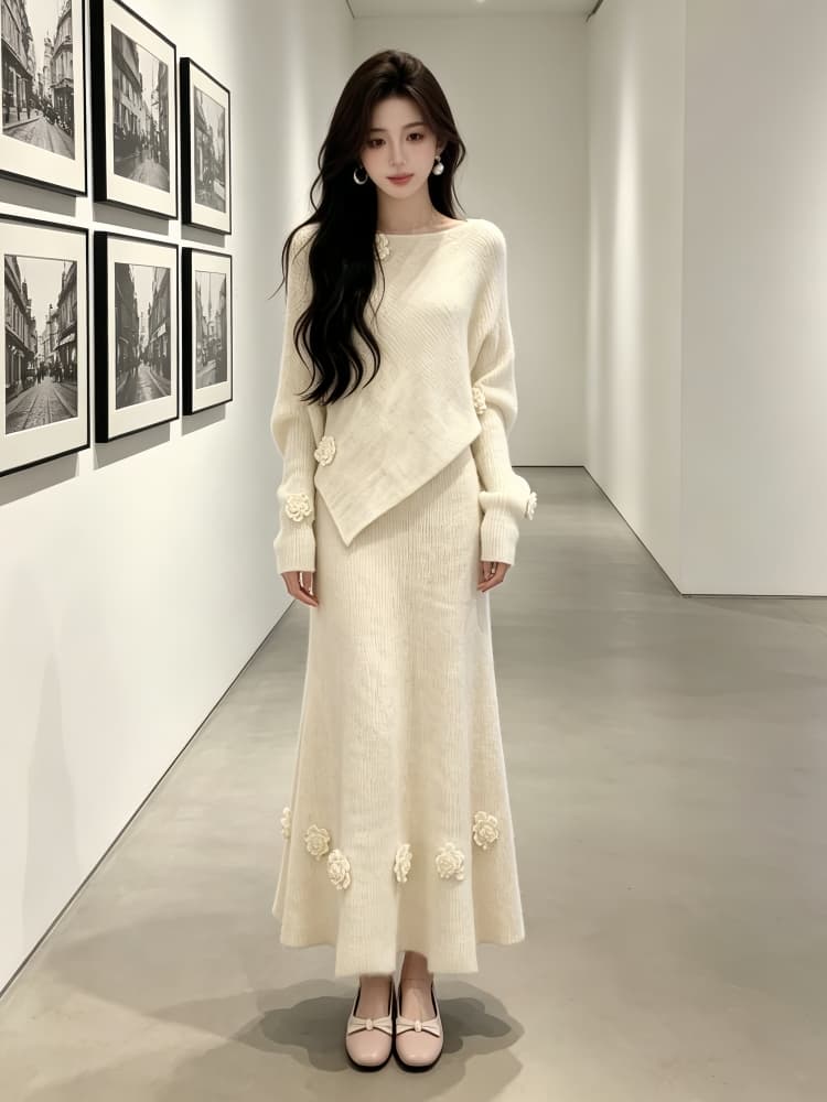슈퍼 화재 겨울 의류 전체 집합 한 부서 착용 가져 가라. 작은 샤넬 스타일 천 골드 로얄 자매 품격 니트 스웨터 반신 치마 세트 트렌디 이미지 3