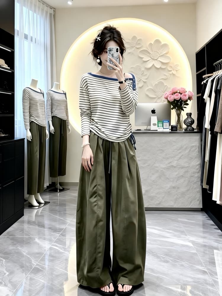 ootd 착용 가져 가라. 전체 집합 자이언트 잘 생긴 패션 고급 센스 아름다운 고유 한 아름다운 니트 맨위 와이드 레그 팬츠 세트 이미지 3