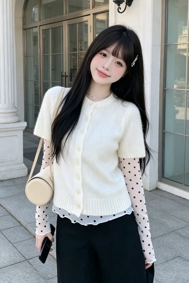 2026 가을 겨울 자이언트 잘 생긴 ~ 중 한 부서 착용 가져 가라. 전체 집합 반팔 스웨터 오픈 가디건 스택 착용 기본 셔츠 투피스 슈트 이미지 5