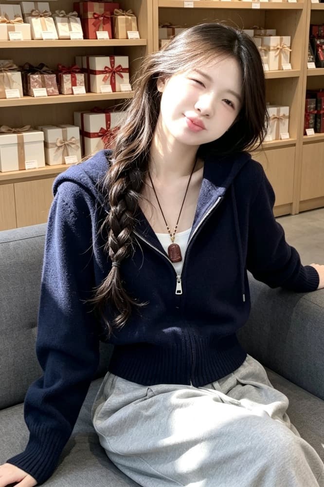 한 부서 후드 지퍼 긴팔 니트 스웨터 2026 가을 겨울 새로운 패션 외국 가스 느슨함 센스 오픈 가디건 맨위 여성 이미지 5