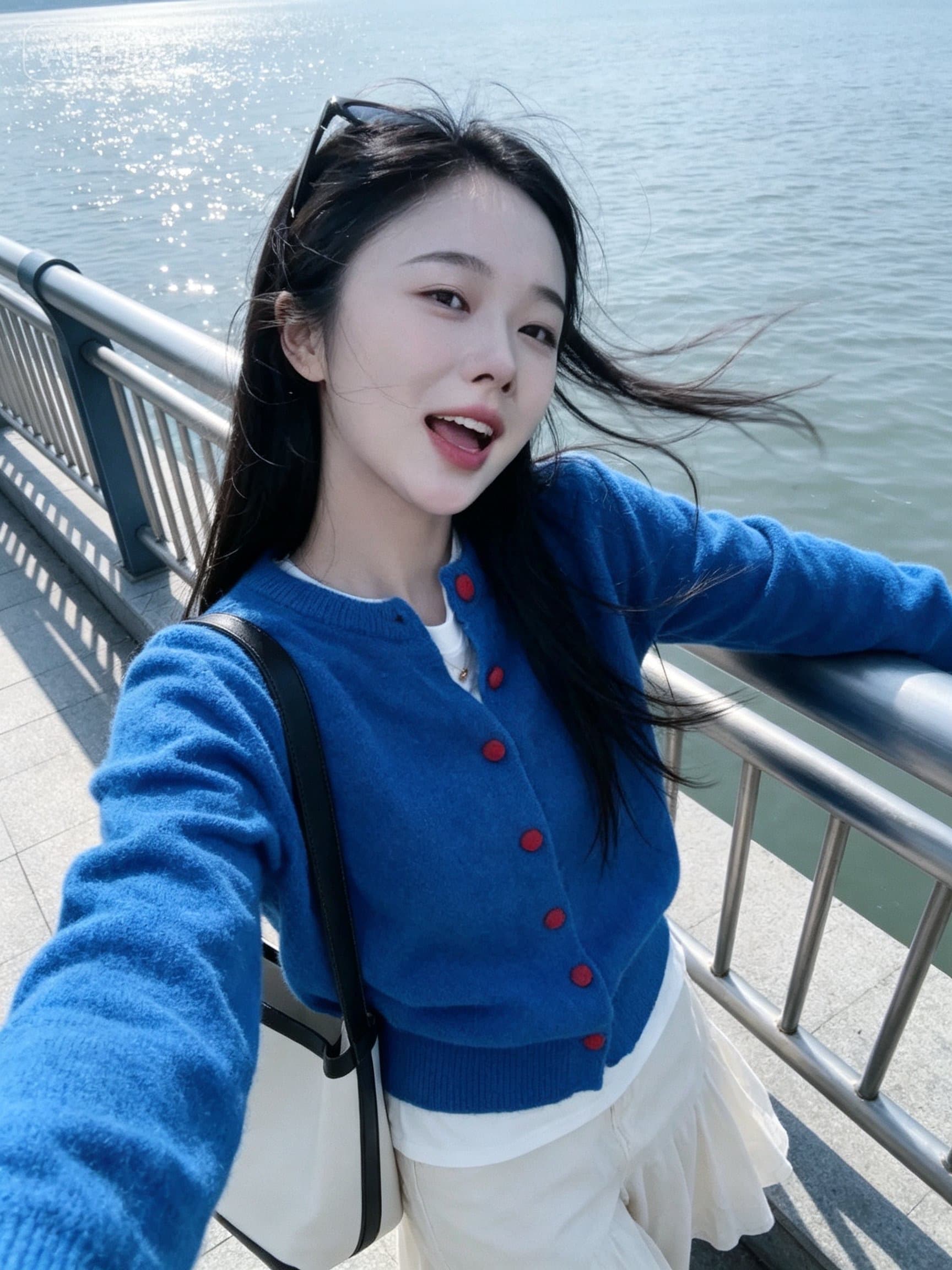 프랑스식 톰 글 래 원인 블루 부드러운 찹쌀 니트 스웨터 여성 코트 가을 겨울 새로운 루즈핏 느긋한 바람 오픈 가디건 맨위 외출용 이미지 4