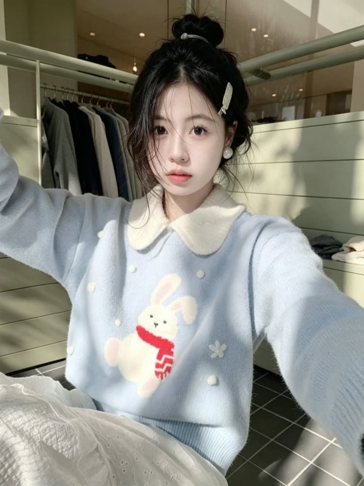 부드러운 디자인 센스 연령 감소 풀오버 스웨터 여자 2026 가을 겨울 새로운 루즈핏 슬림해 보이는 니트 스웨터 맨위 외출용 트렌디 상세 이미지 3
