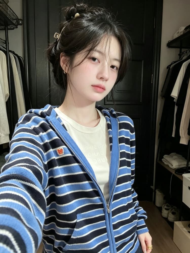 레트로 배색 스트라이프 니트 오픈 가디건 여성 가을 2026 새로운 디자인 센스 후드 지퍼 재킷 긴팔 스웨터 이미지 3