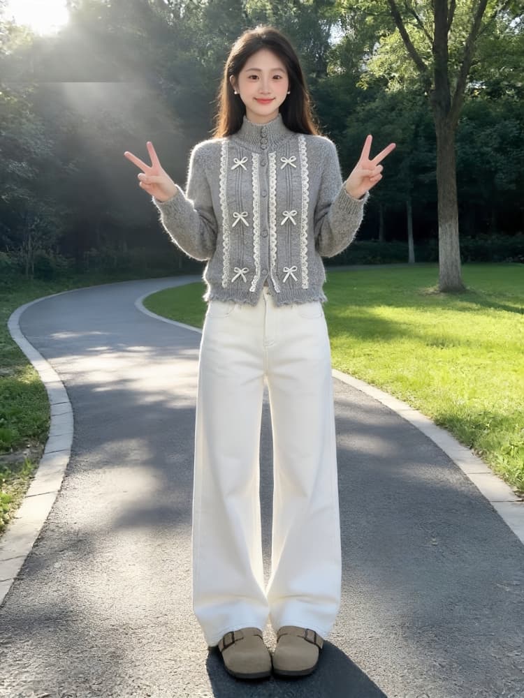 새로운 한 부서 전체 집합 ootd 착용 가져 가라. 아름다운 자이언트 잘 생긴 부드러운 바람 니트 스웨터 청바지 투피스 슈트 상세 이미지 1