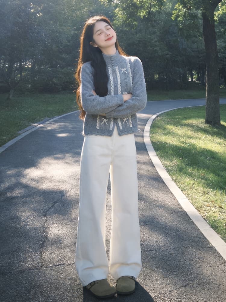 새로운 한 부서 전체 집합 ootd 착용 가져 가라. 아름다운 자이언트 잘 생긴 부드러운 바람 니트 스웨터 청바지 투피스 슈트 상세 이미지 2
