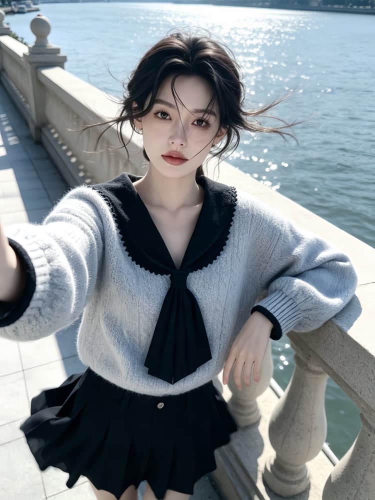 부드러운 느긋한 바람 배색 베이비 칼라 긴팔 니트 스웨터 여성 겨울 새로운 우아함 품격 루즈핏 슬림해 보이는 맨위 상세 이미지 1