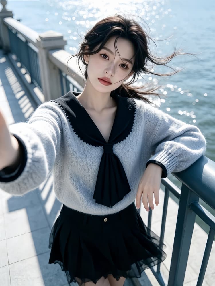 부드러운 느긋한 바람 배색 베이비 칼라 긴팔 니트 스웨터 여성 겨울 새로운 우아함 품격 루즈핏 슬림해 보이는 맨위 상세 이미지 3