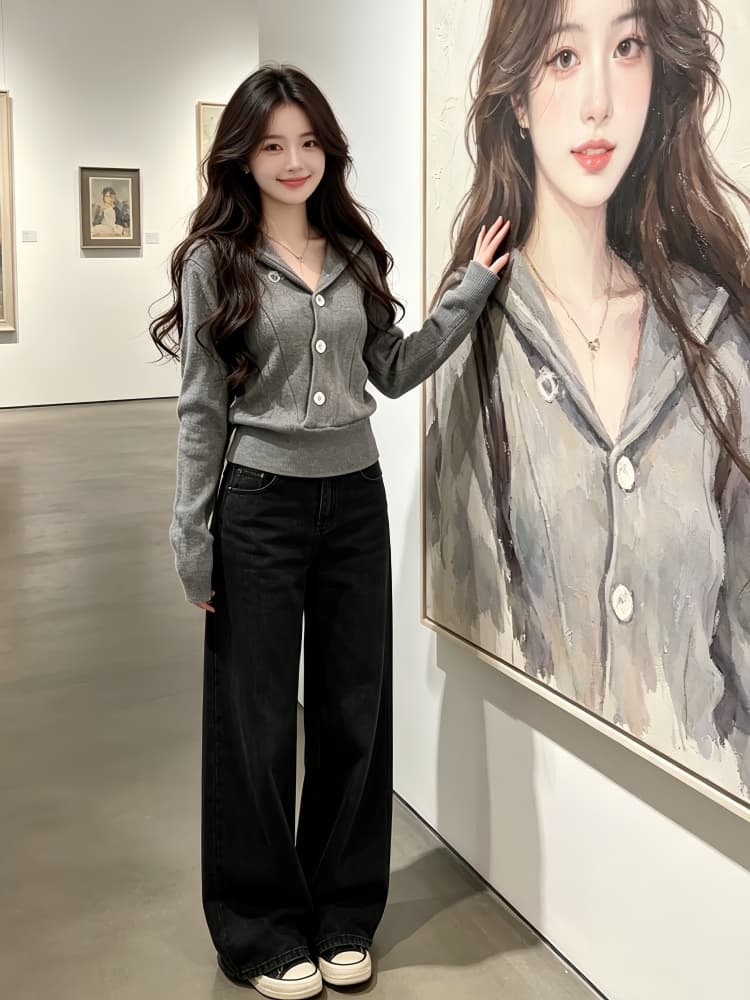 가을 겨울 2026 새로운 슈퍼 화재 빛 요리 한 착용 가져 가라. 전체 집합 한 부서 ootd 니트 맨위 청바지 두 조각 여성 세트 상세 이미지 3