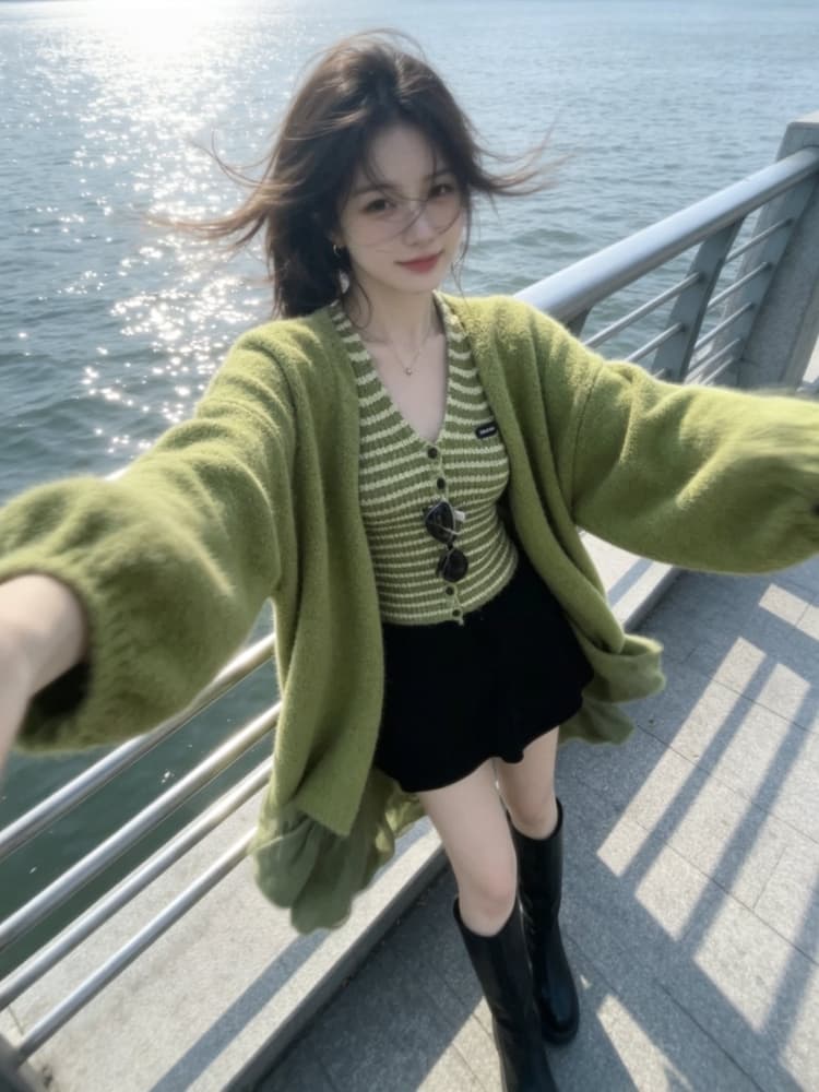 느긋한 바람 품격 스트라이프 행침 목 민소매 조끼 니트 오픈 가디건 2026 가을 겨울 새로운 아름다운 맨위 투피스 세트 상세 이미지 2