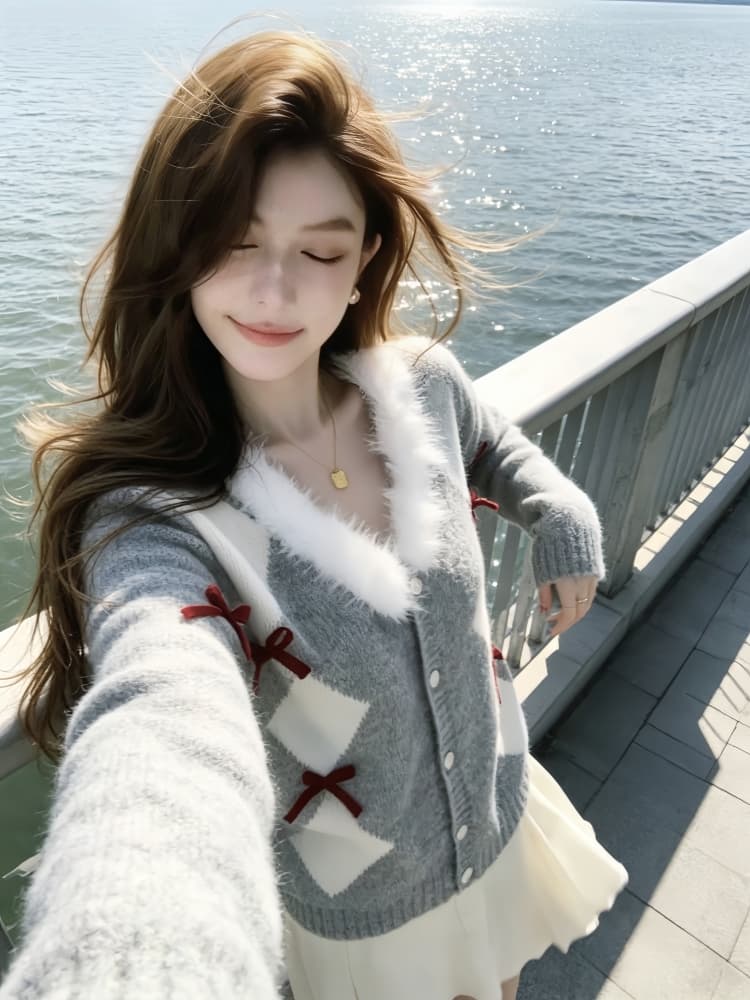레트로 링 그리드 나비 매듭 털 모피 칼라 니트 오픈 가디건 스웨터 여자 가을 겨울 새로운 부드러운 찹쌀 편안함 니트 재킷 트렌디 상세 이미지 2