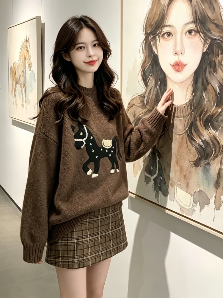 착용 가져 가라. 전체 집합 2026 한 부서 패션 고급 센스 로얄 자매 빛 요리 한 아름다운 품격 스웨터 미니 스커트 투피스 세트 트렌디