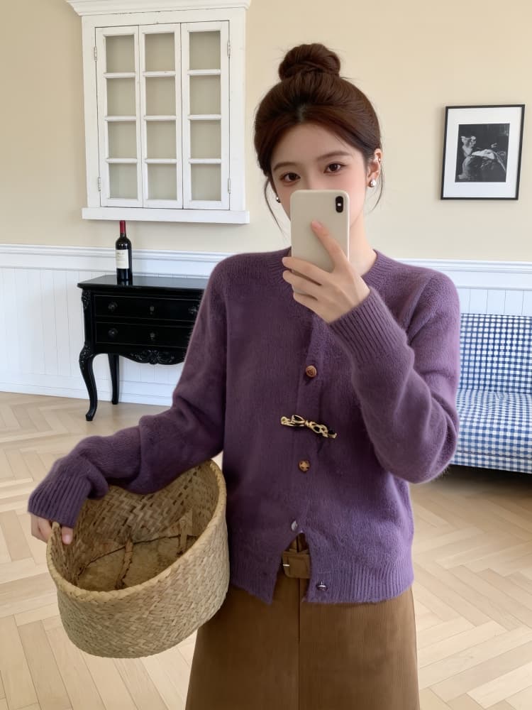 2026 한 부서 새로운 니트 스웨터 스웨터 여자 가을 겨울 자이언트 잘 생긴 라운드 넥 오픈 가디건 출퇴근 외부 잡아라. 외투 트렌디 상세 이미지 5