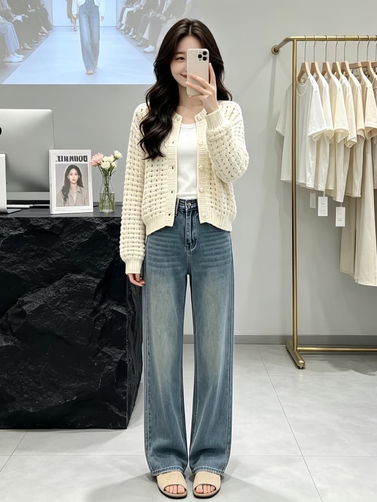 자이언트 잘 생긴 한 부서 ootd 착용 가져 가라. 전체 집합 2026 새로운 조끼 맨위 니트 스웨터 청바지 세 조각 세트 상세 이미지 2